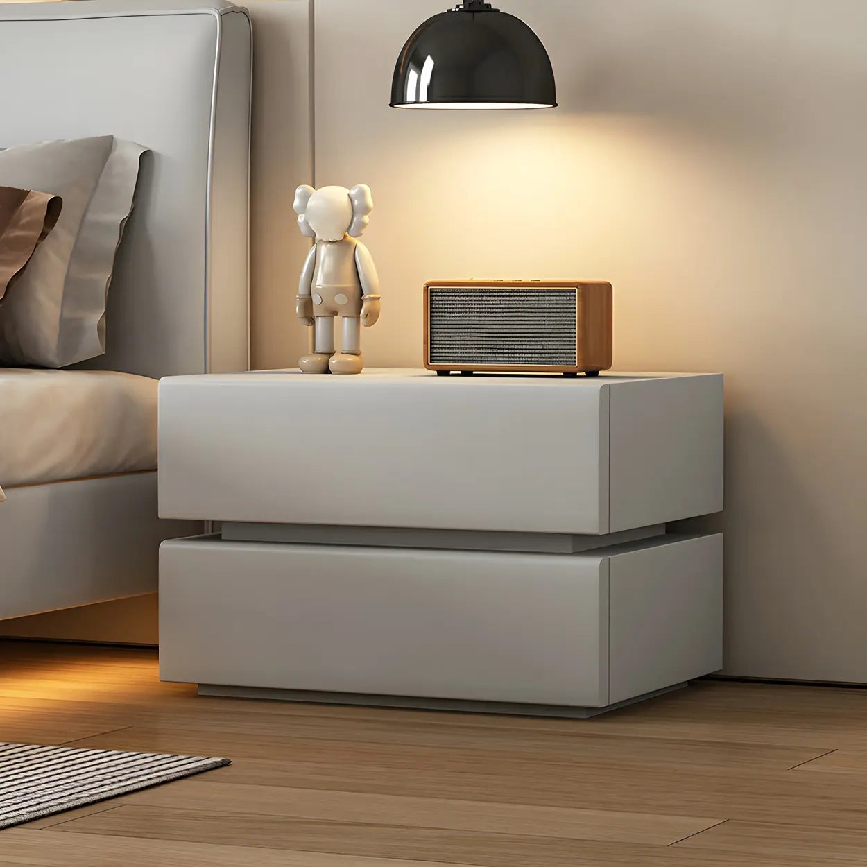 Unique Rectangular Off-White Wood Storage Nightstand — Khaki / 2 Piece Set