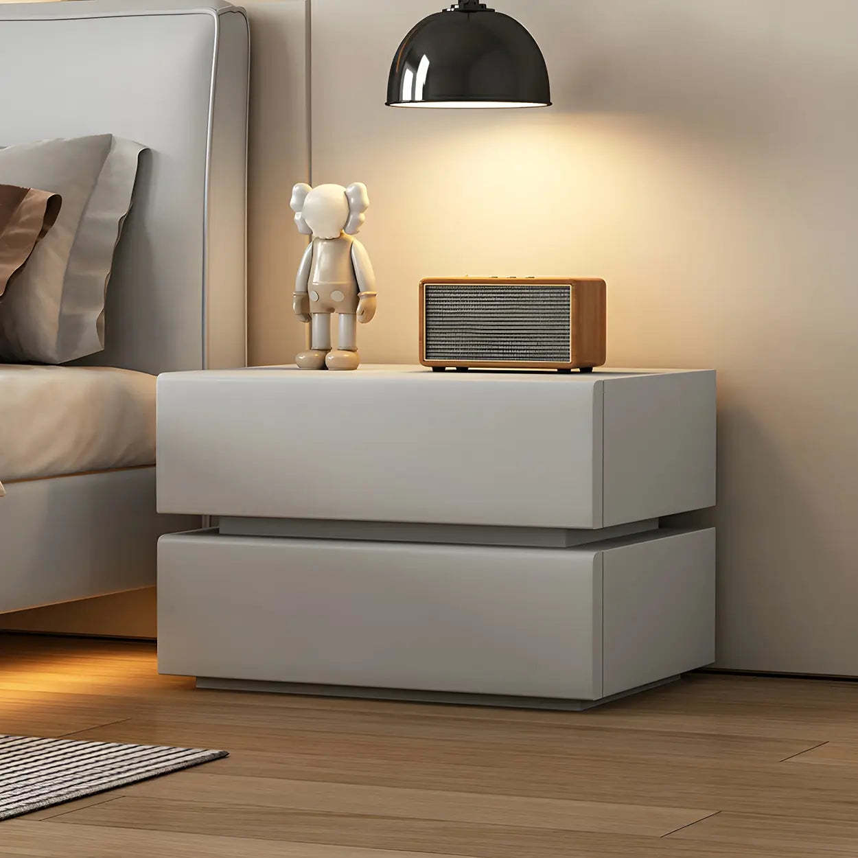 Unique Rectangular Off-White Wood Storage Nightstand — Khaki / 2 Piece Set