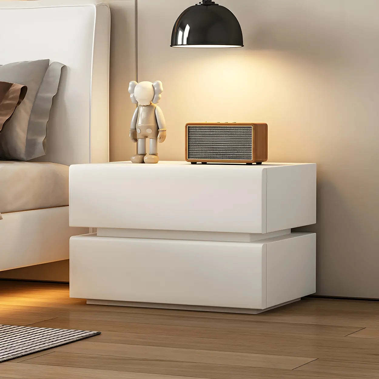 Unique Rectangular Off-White Wood Storage Nightstand — Dark Gray / 1 Piece