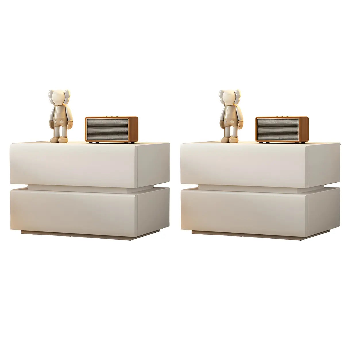 Unique Rectangular Off-White Wood Storage Nightstand — Light Gray / 1 Piece