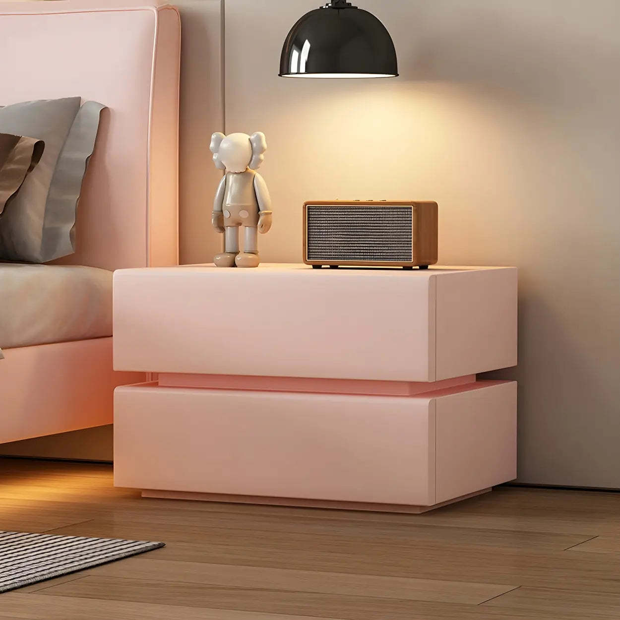Modern rectangular unique nightstands in wood — Set of 1 / 16" L x 16" W x 18" H / Pink