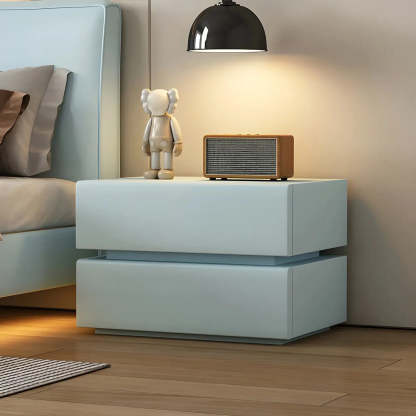 Unique Rectangular Off-White Wood Storage Nightstand — Black / 2 Piece Set