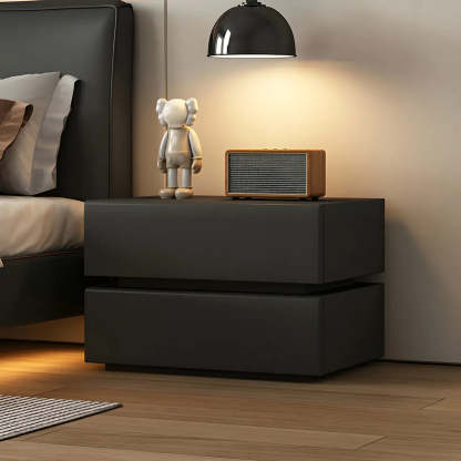 Unique Rectangular Off-White Wood Storage Nightstand — Black / 2 Piece Set
