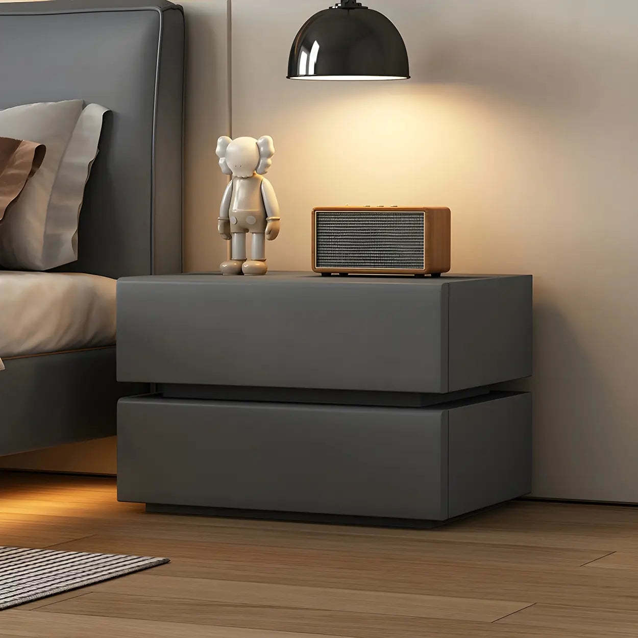 Unique Rectangular Off-White Wood Storage Nightstand — Off-White / 2 Piece Set