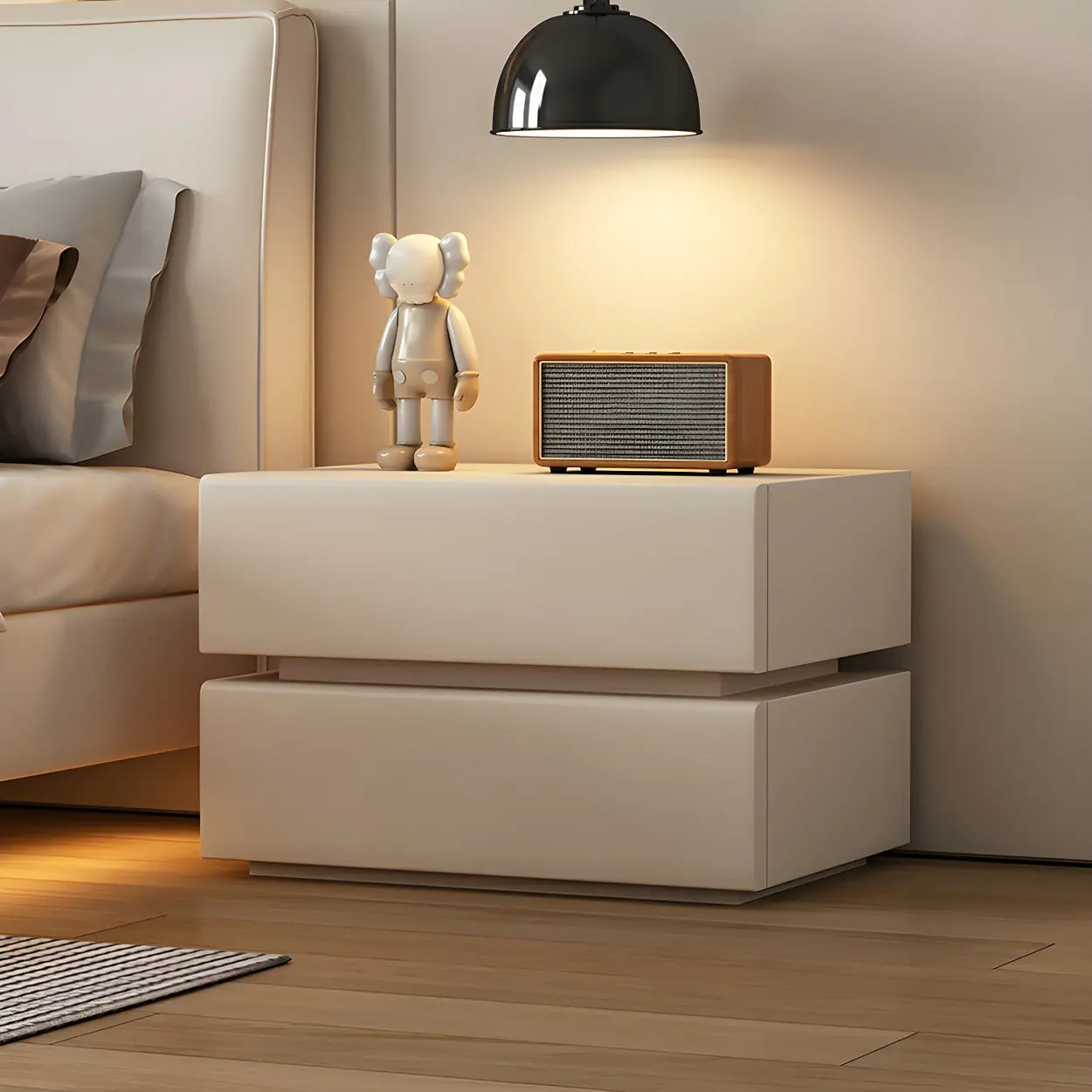 Unique Rectangular Off-White Wood Storage Nightstand — Off-White / 2 Piece Set