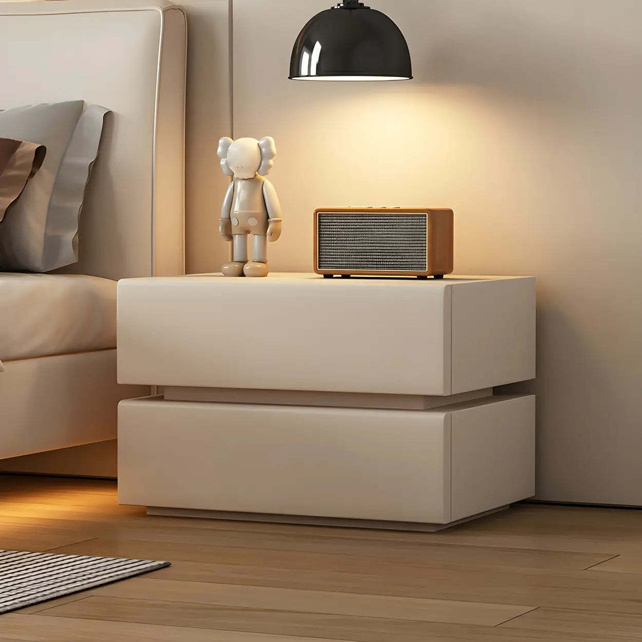 Unique Rectangular Off-White Wood Storage Nightstand — Off-White / 2 Piece Set