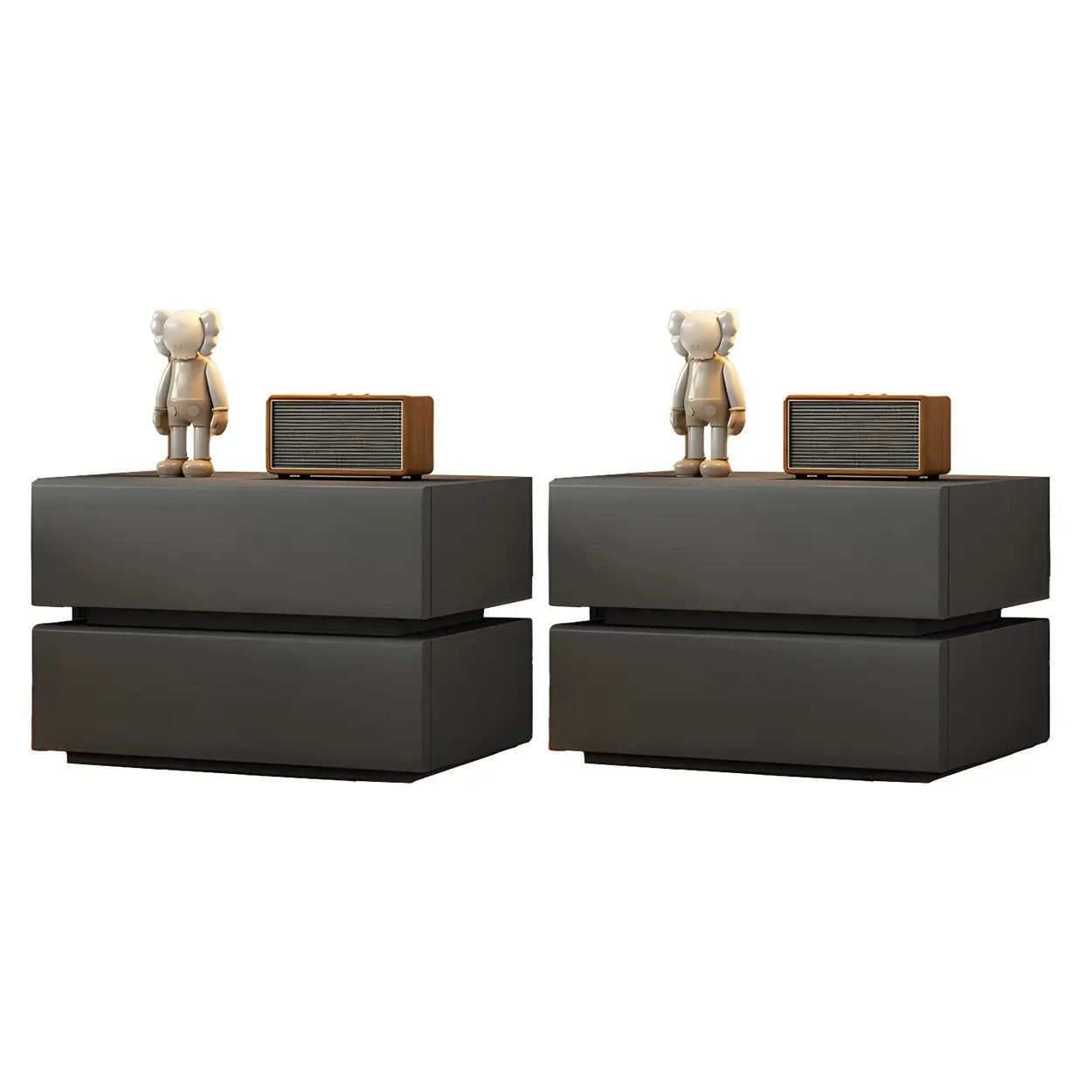 Unique Rectangular Off-White Wood Storage Nightstand — Blue / 2 Piece Set