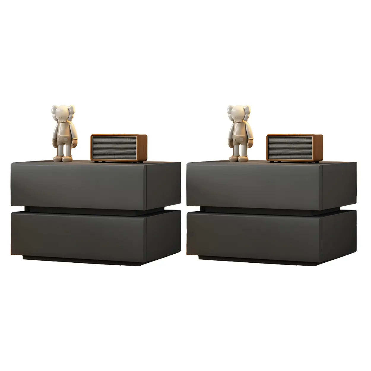 Unique Rectangular Off-White Wood Storage Nightstand — Blue / 2 Piece Set