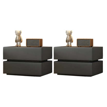 Unique Rectangular Off-White Wood Storage Nightstand — Blue / 2 Piece Set