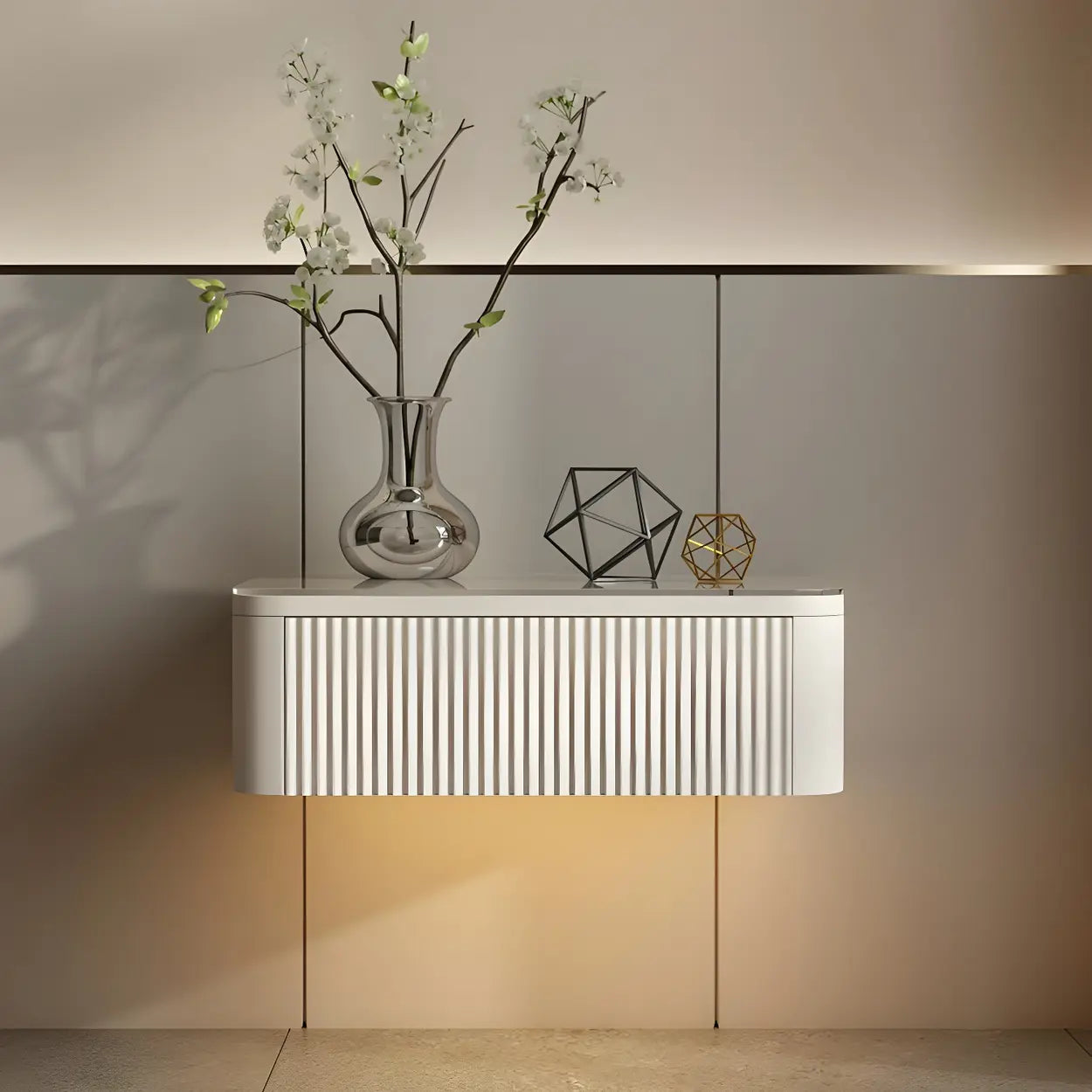 Unique Wall-Mounted White Nightstand with Shelf and Light — 1 Piece
