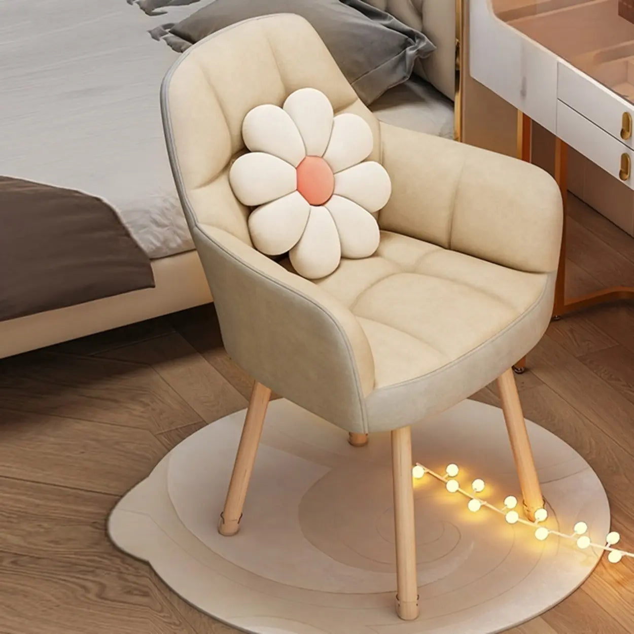 Beige Upholstered Faux Leather Bedroom Office Chair