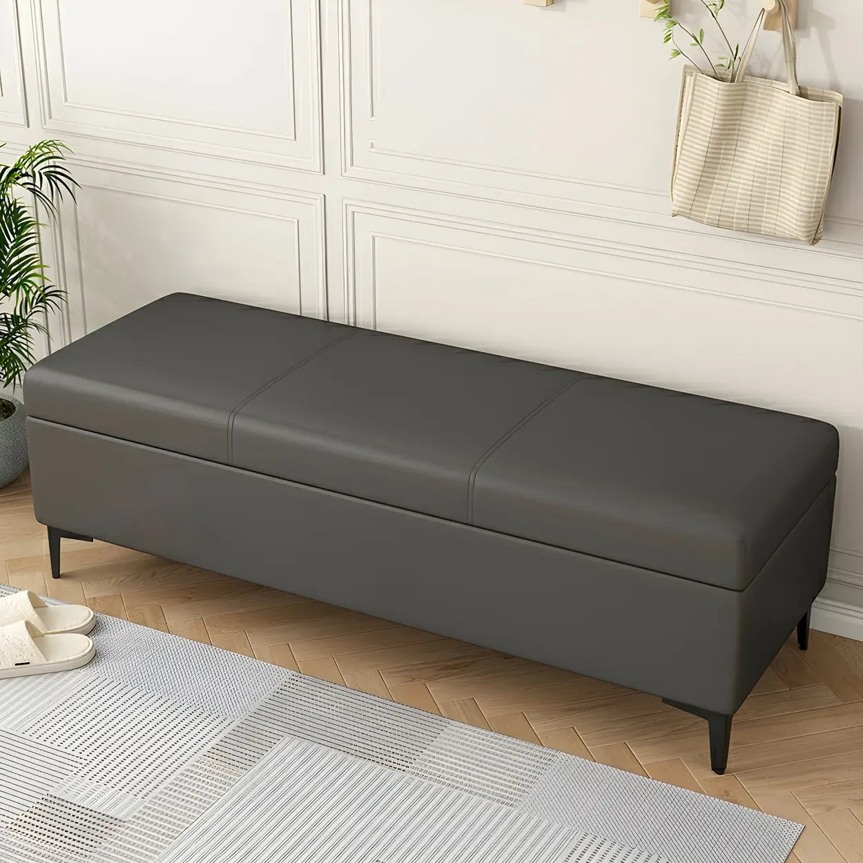 Upholstered Flip Top Entryway Bench with Legs — Beige