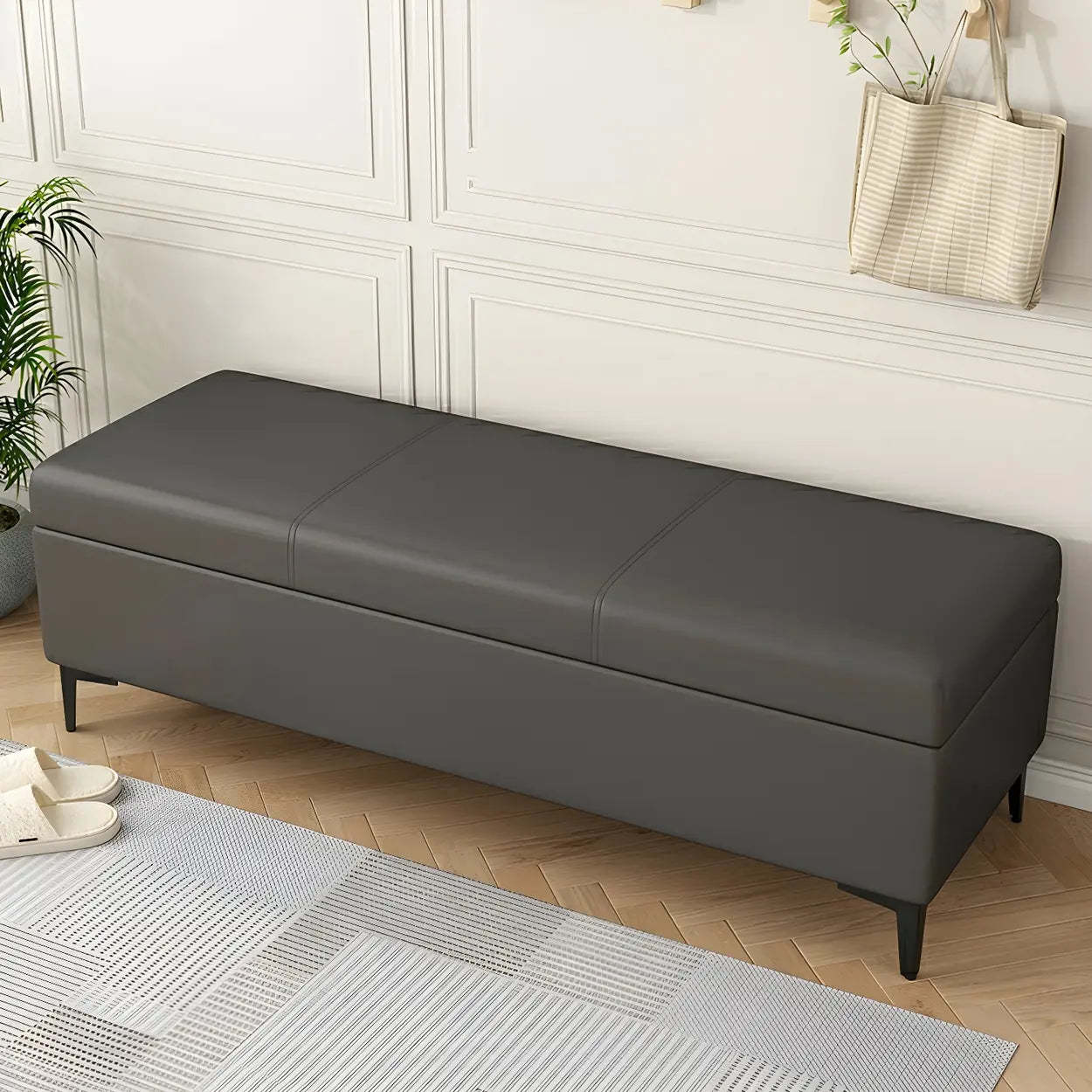 Upholstered Flip Top Entryway Bench with Legs — Beige