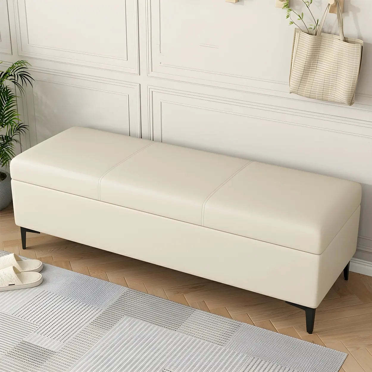 Modern top upholstered gray shoe benches — 39" L x 16" W x 17" H / Beige