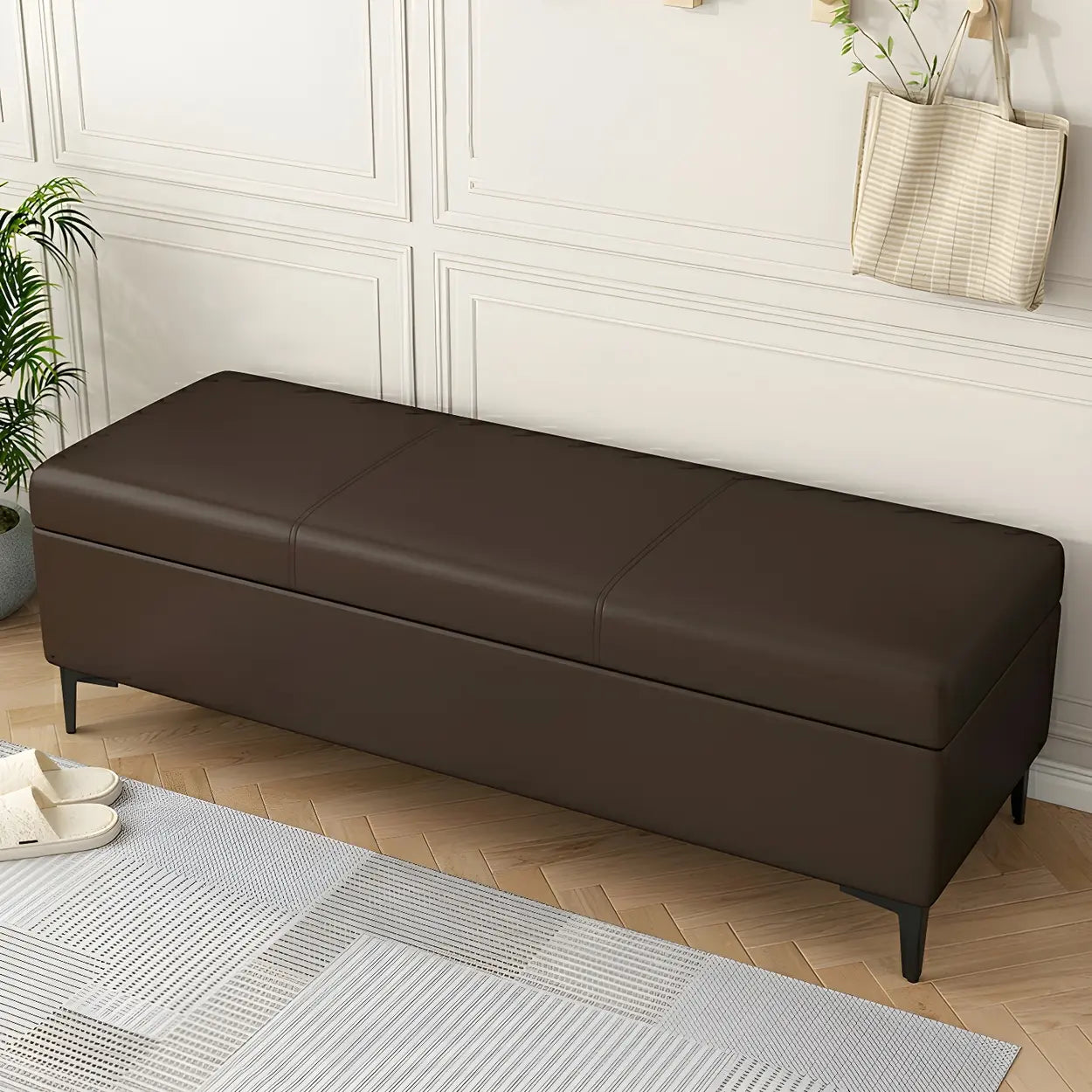Upholstered Flip Top Entryway Bench with Legs — Dark Coffee