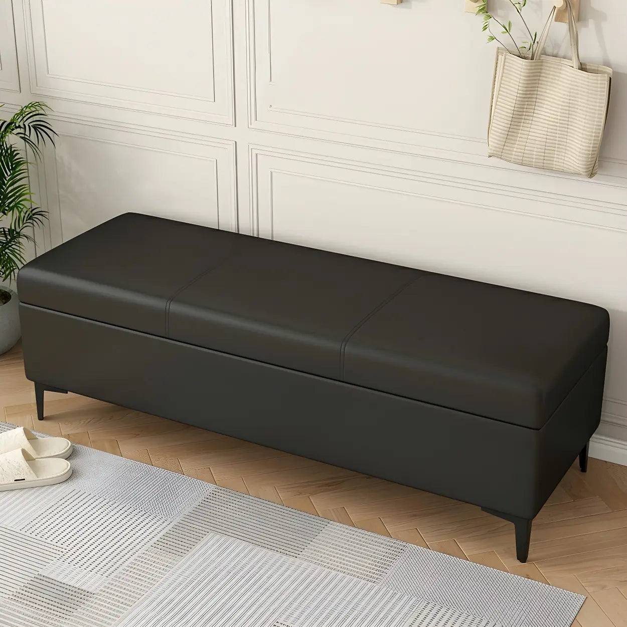Upholstered Flip Top Entryway Bench with Legs — Dark Gray