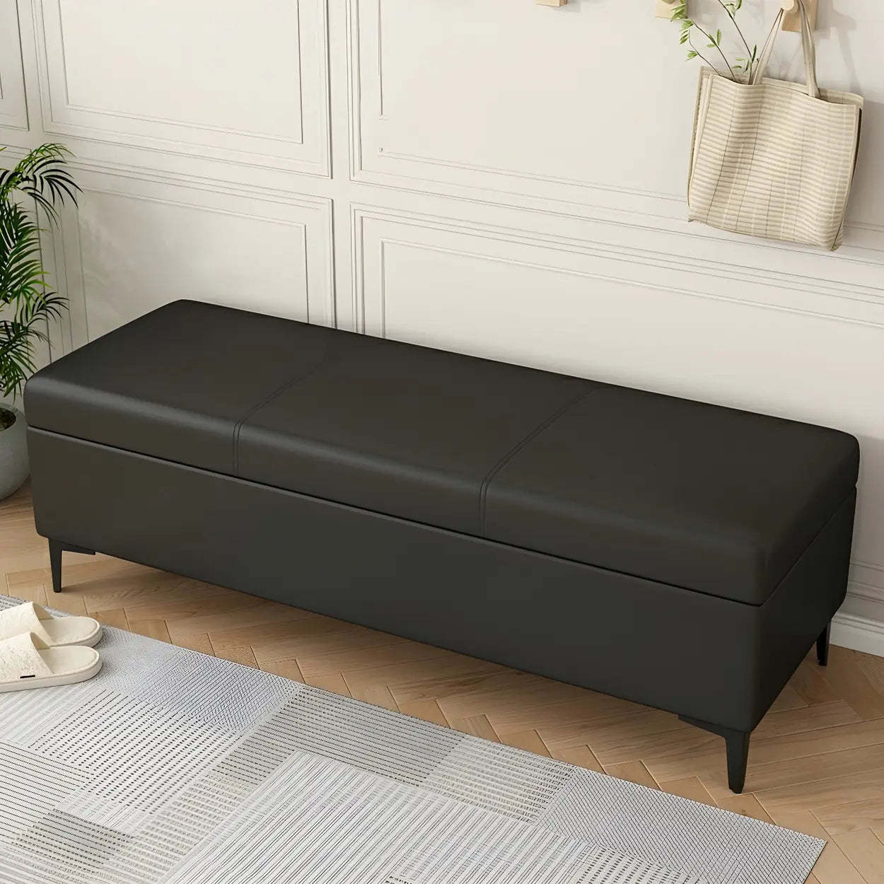 Upholstered Flip Top Entryway Bench with Legs — Dark Gray