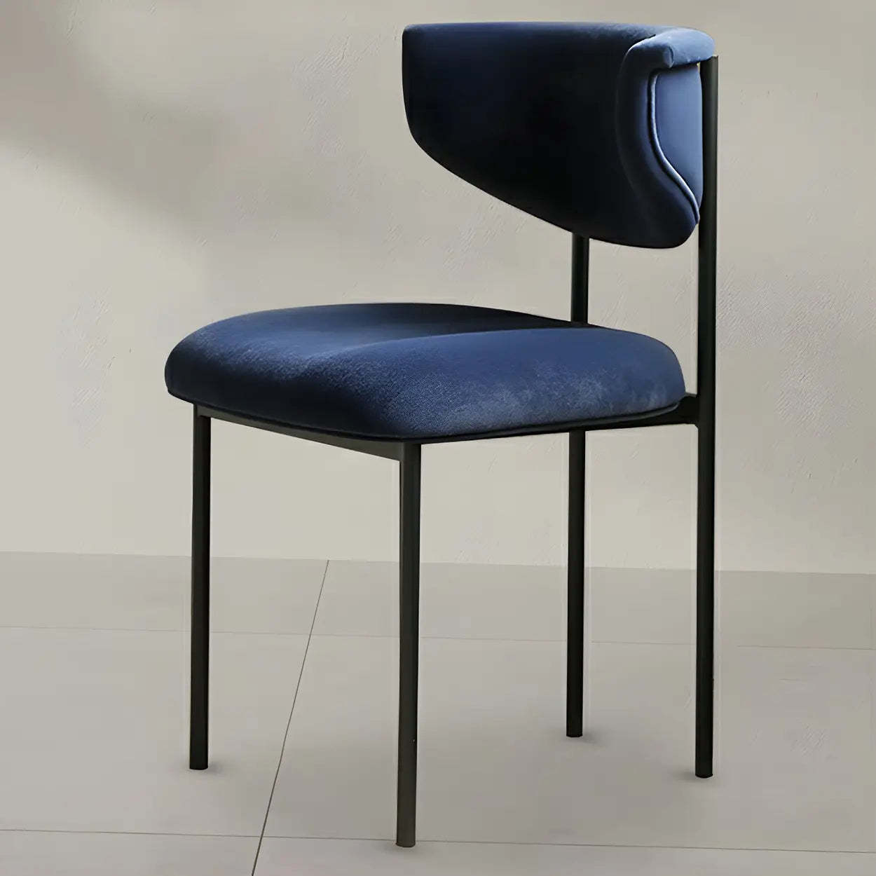 Upholstered Metal Open Low-Back Armless Dining Chair — Microfiber Leather / Beige