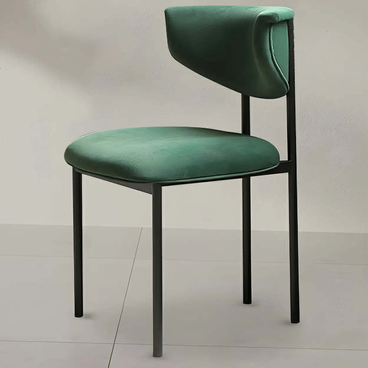 Upholstered Metal Open Low-Back Armless Dining Chair — Cotton and Linen / Houndstooth pattern