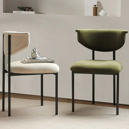Upholstered Metal Open Low-Back Armless Dining Chair — Flannel / Beige