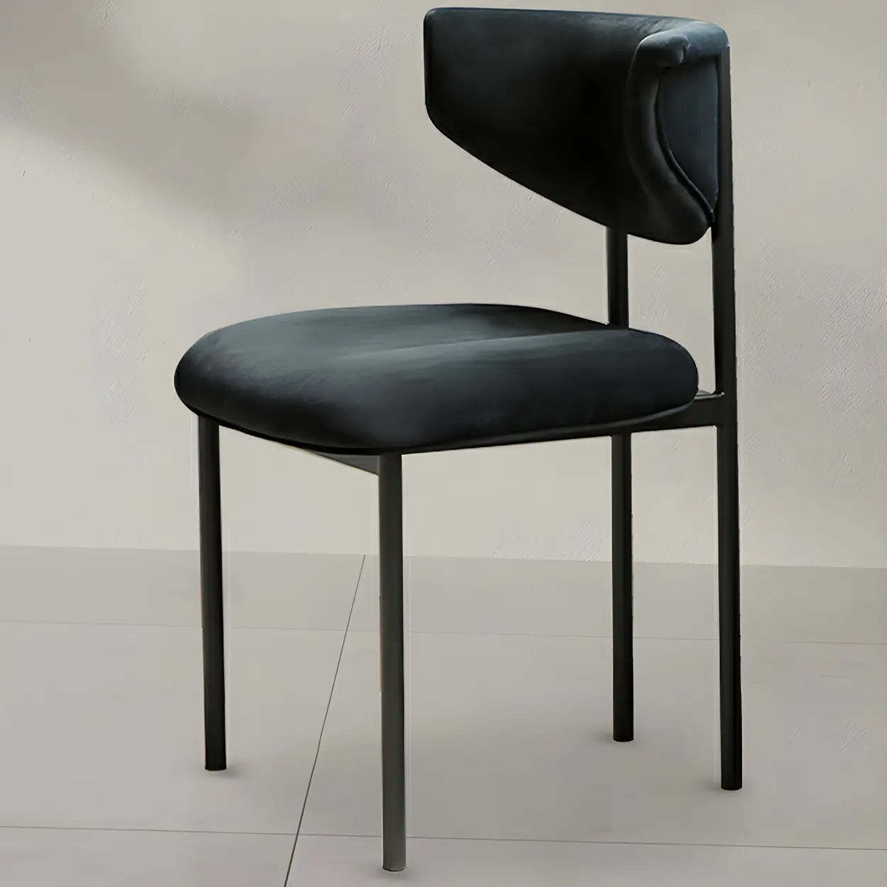 Blue velvet armless upholstered office chairs - modern — Black