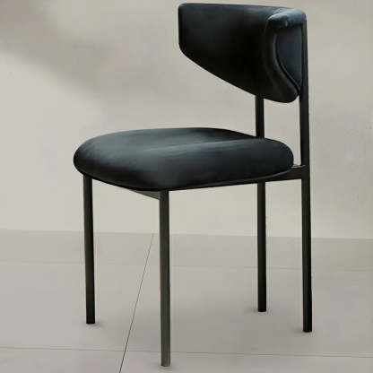 Upholstered Metal Open Low-Back Armless Dining Chair — Flannel / Black