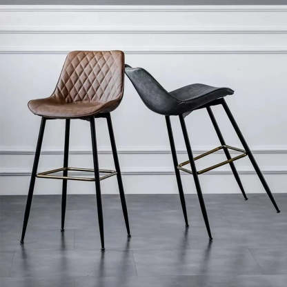 Upholstered Modern Back Bar Stool with Metal Legs — Black