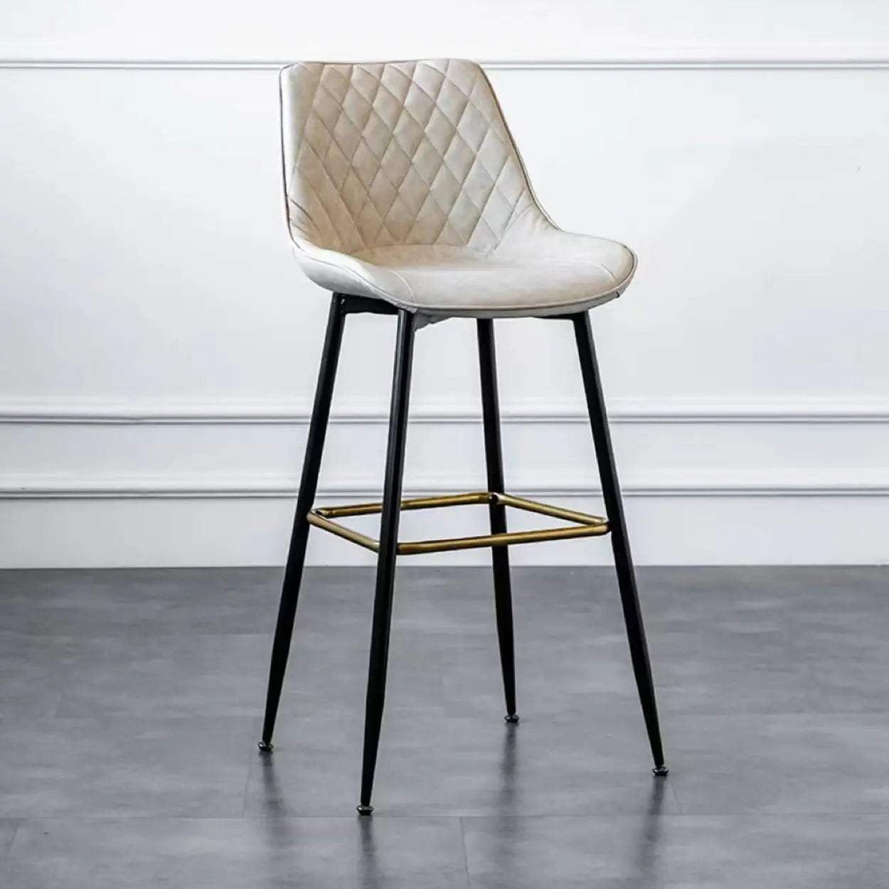 Upholstered Modern Back Bar Stool with Metal Legs — Gray