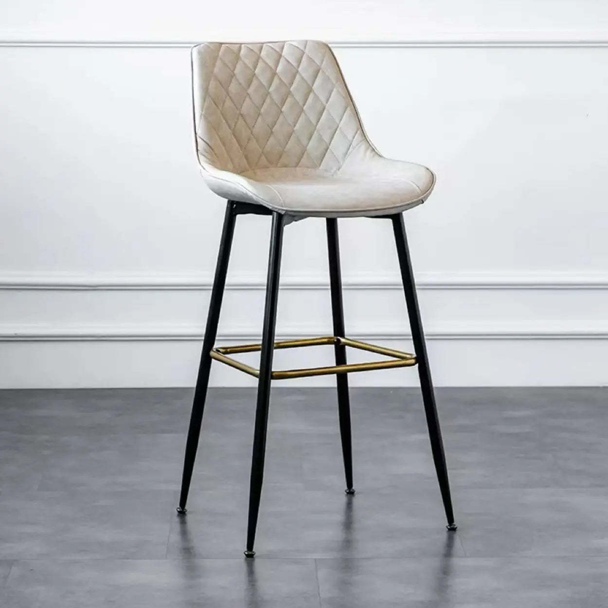 Upholstered Modern Back Bar Stool with Metal Legs — Gray