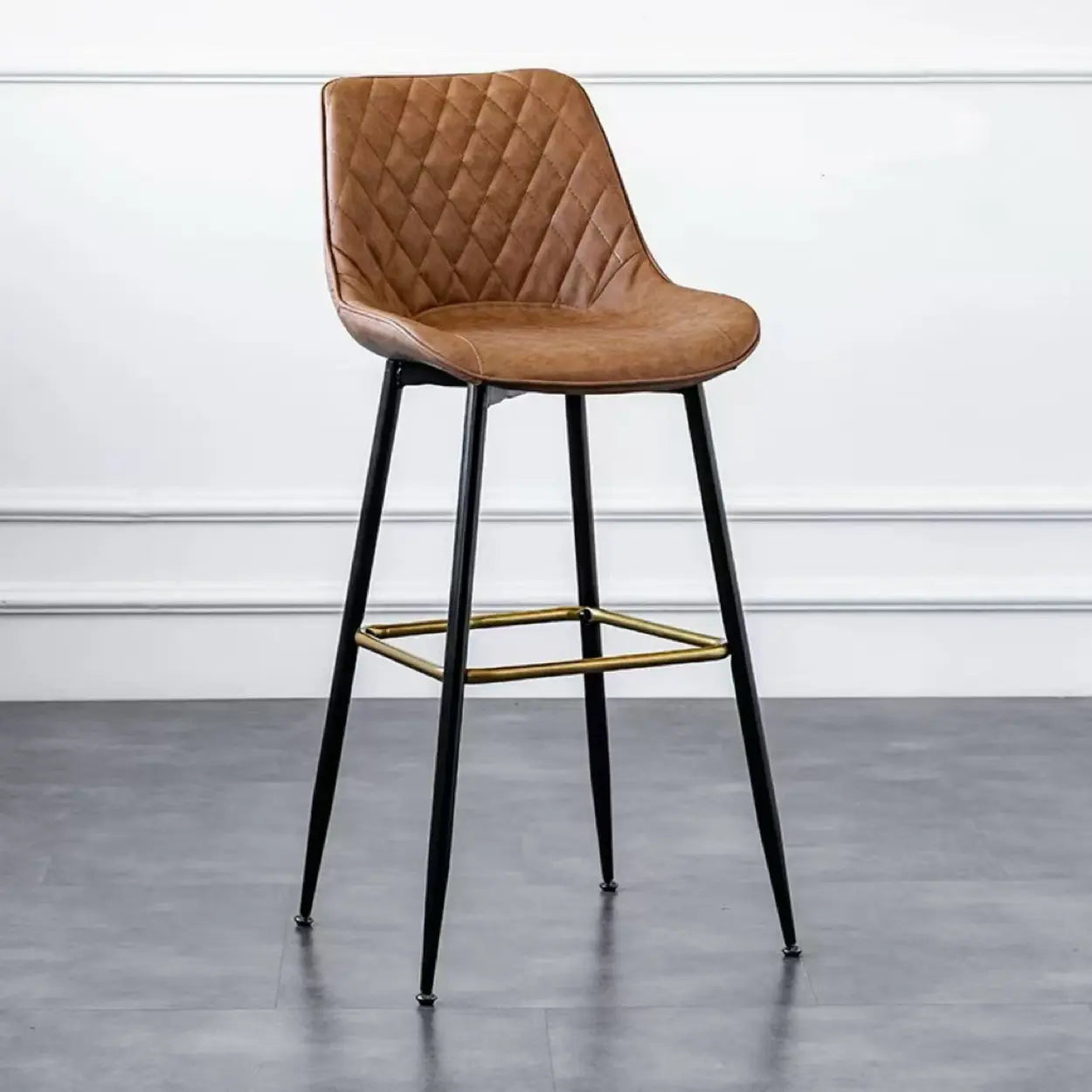 Upholstered Modern Back Bar Stool with Metal Legs — Beige