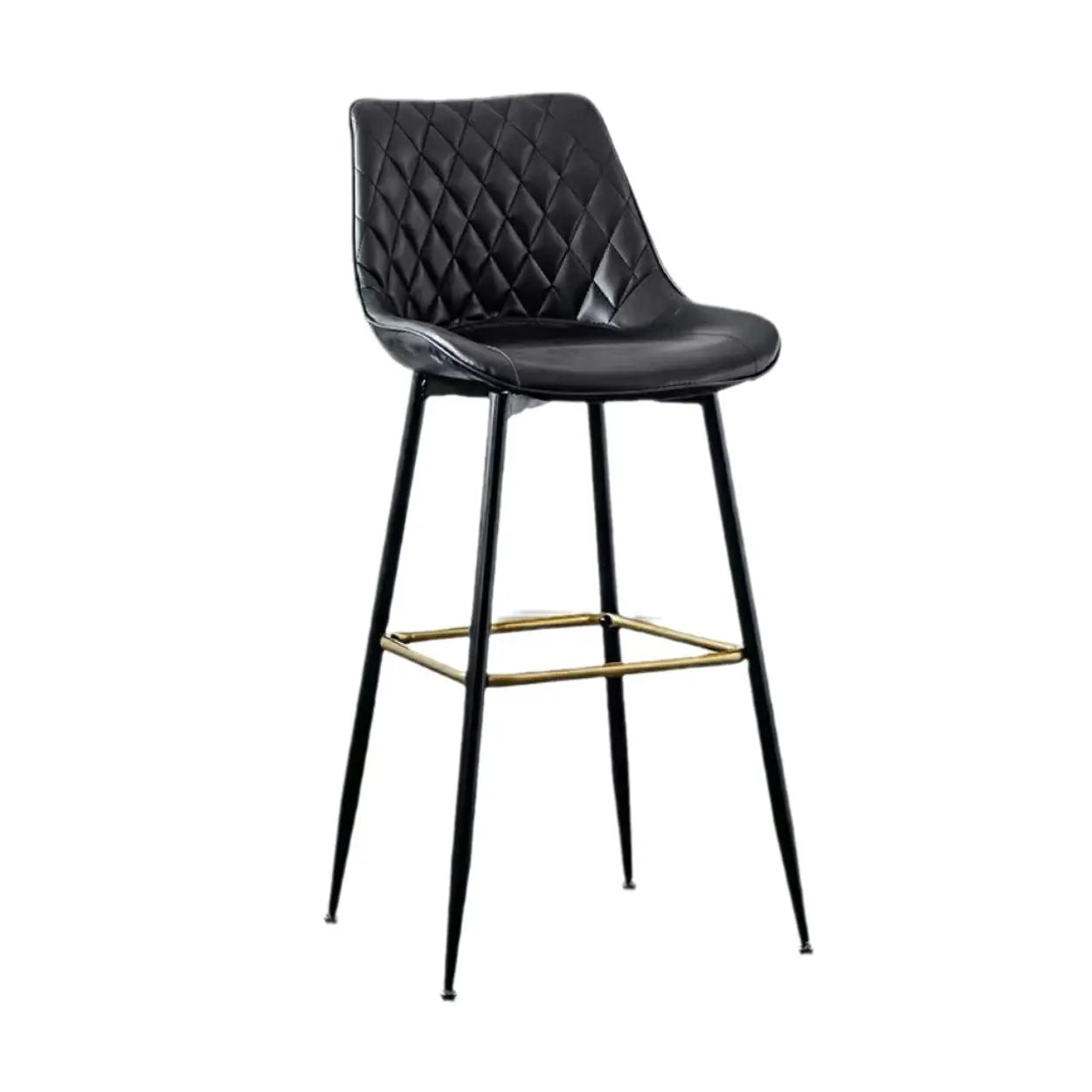 Upholstered Modern Back Bar Stool with Metal Legs — Brown