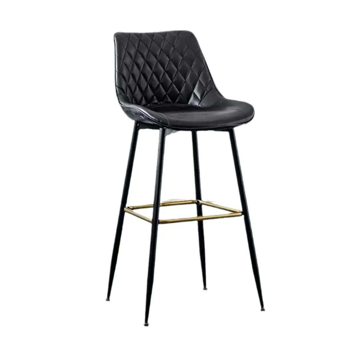 Upholstered Modern Back Bar Stool with Metal Legs — Brown