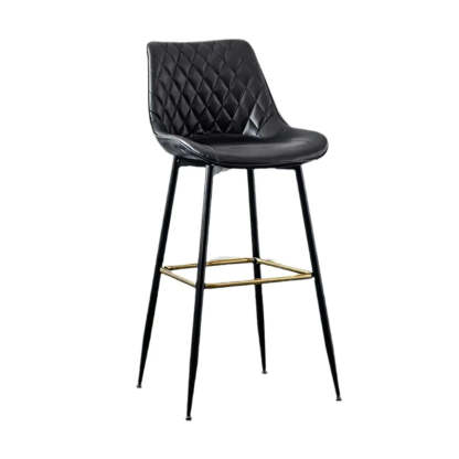 Upholstered Modern Back Bar Stool with Metal Legs — Brown