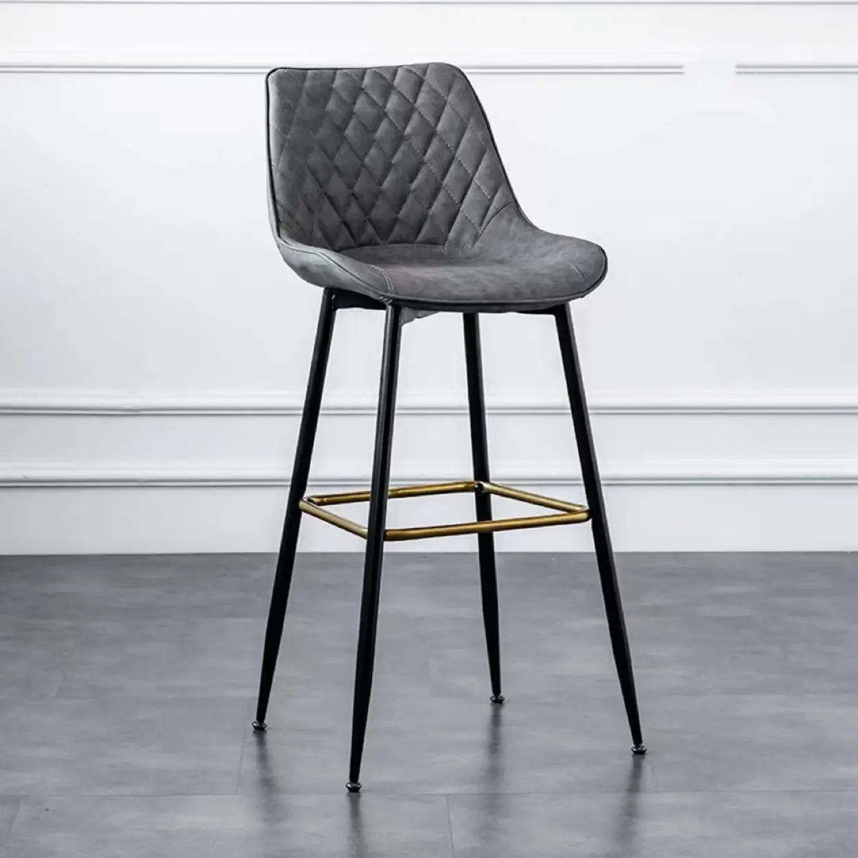 Upholstered Modern Back Bar Stool with Metal Legs