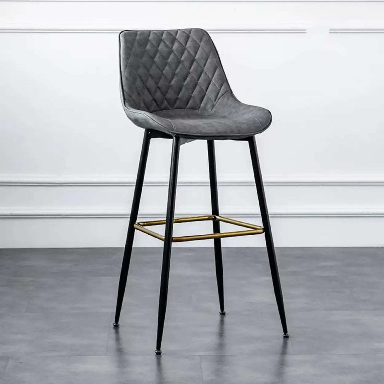 Upholstered Modern Back Bar Stool with Metal Legs