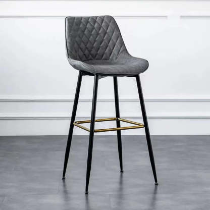 Upholstered Modern Back Bar Stool with Metal Legs