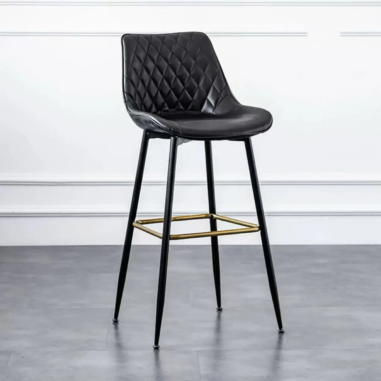 Upholstered Modern Back Bar Stool with Metal Legs