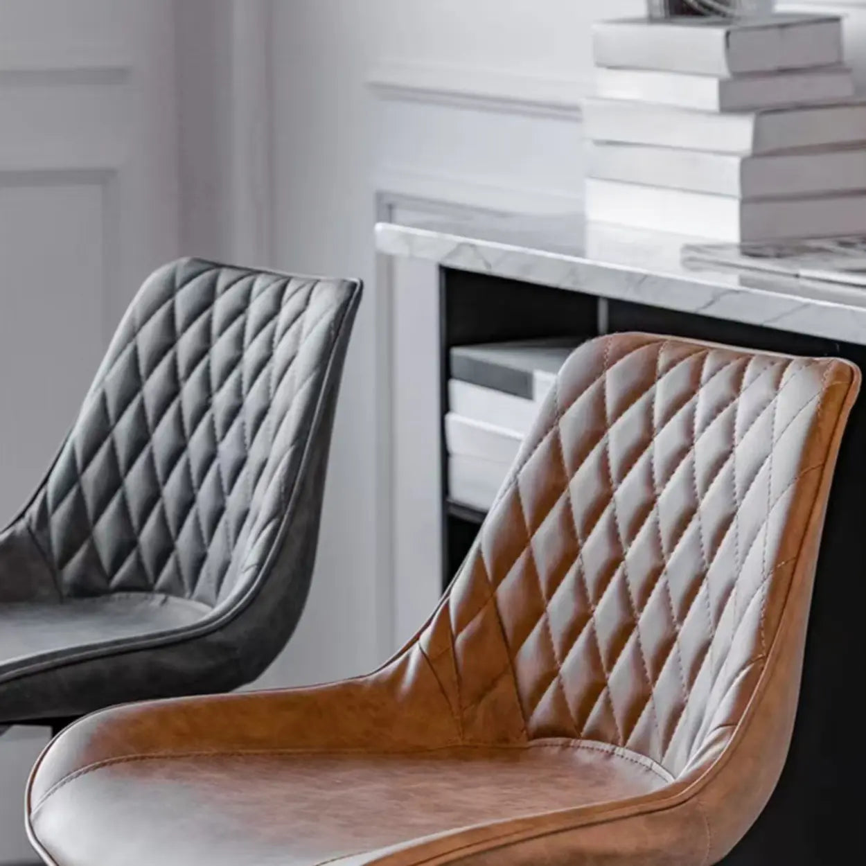 Upholstered Modern Back Bar Stool with Metal Legs