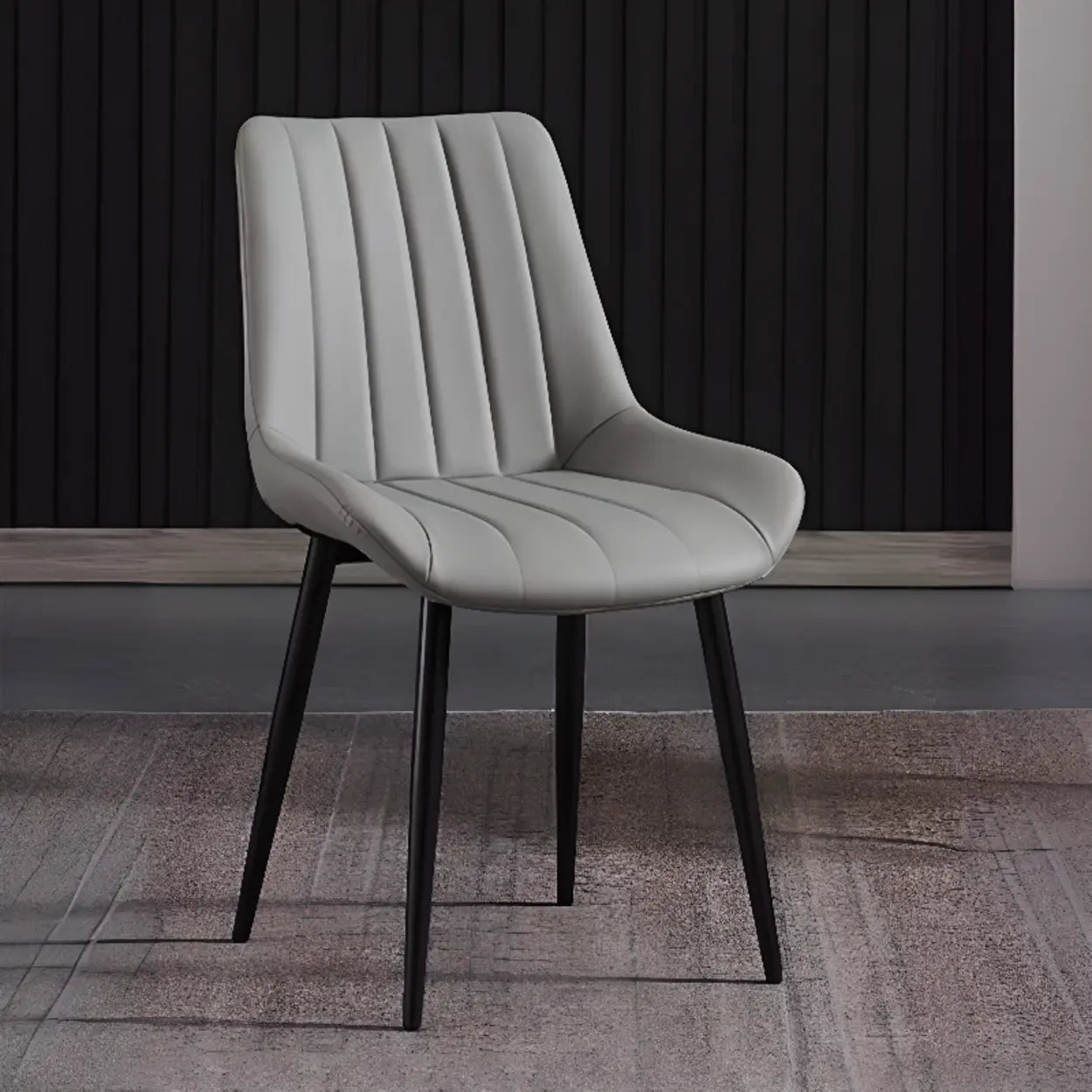 Upholstered Modern Leather Padded Dining Chair — Dark Gray