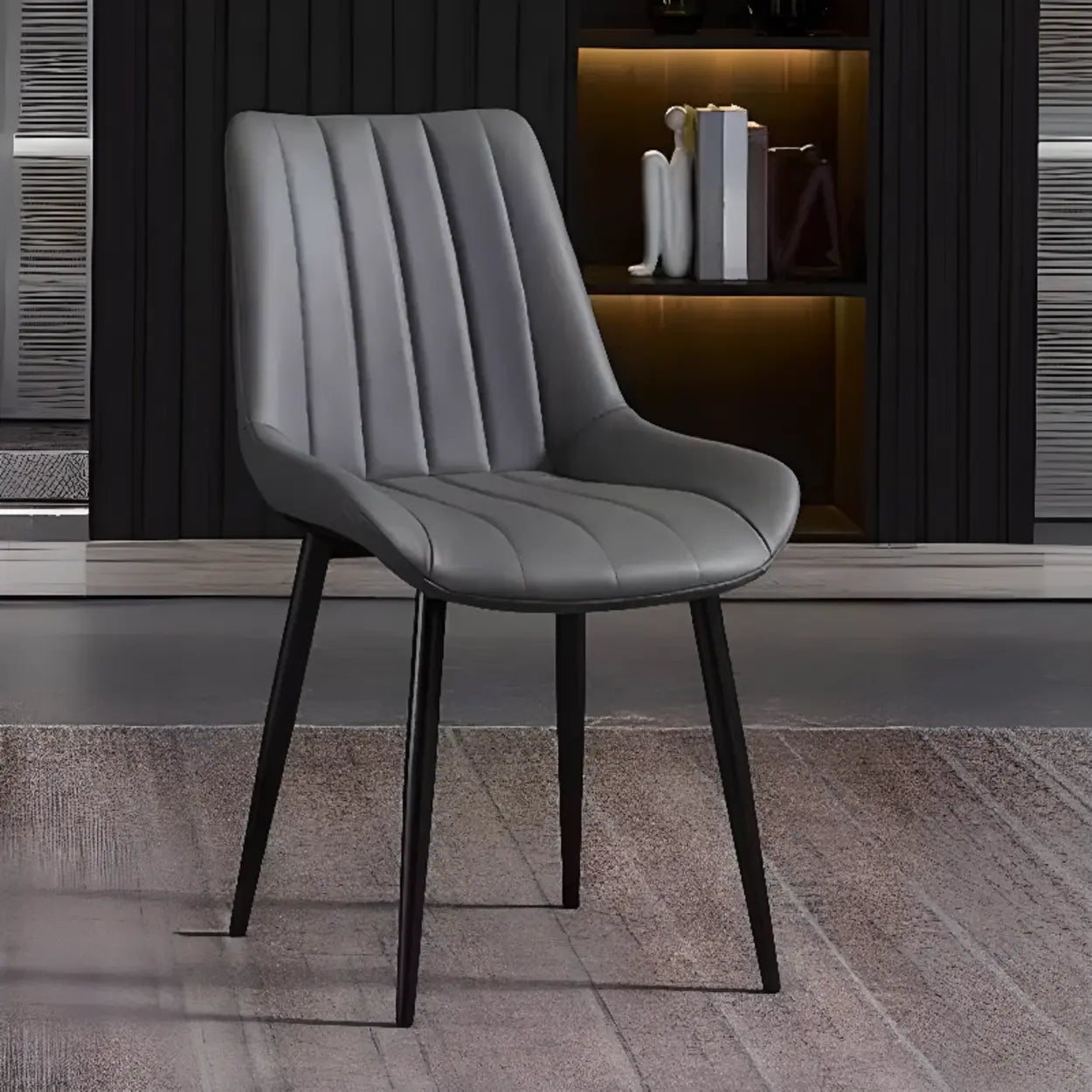 Upholstered Modern Leather Padded Dining Chair — Light Gray