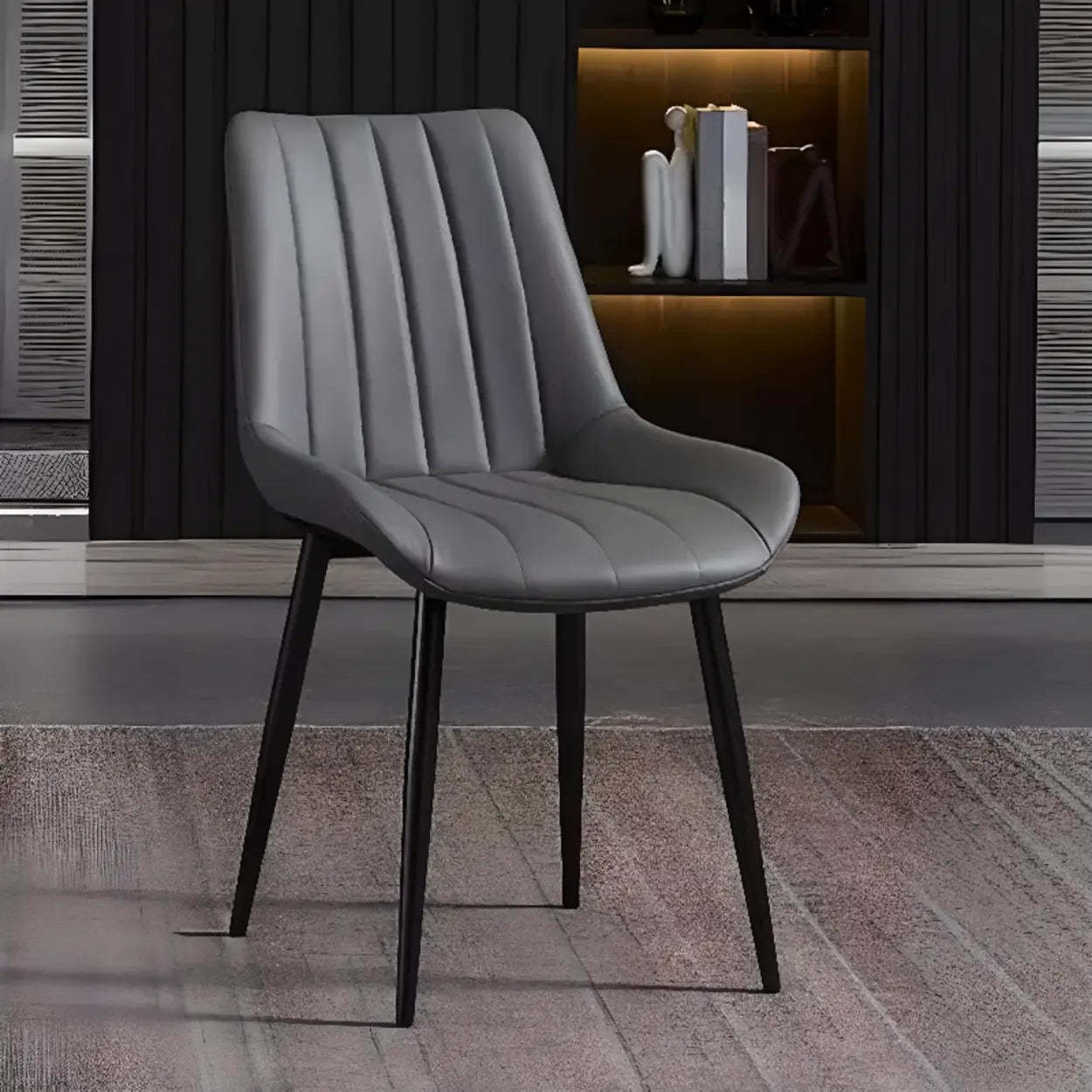 Upholstered Modern Leather Padded Dining Chair — Light Gray