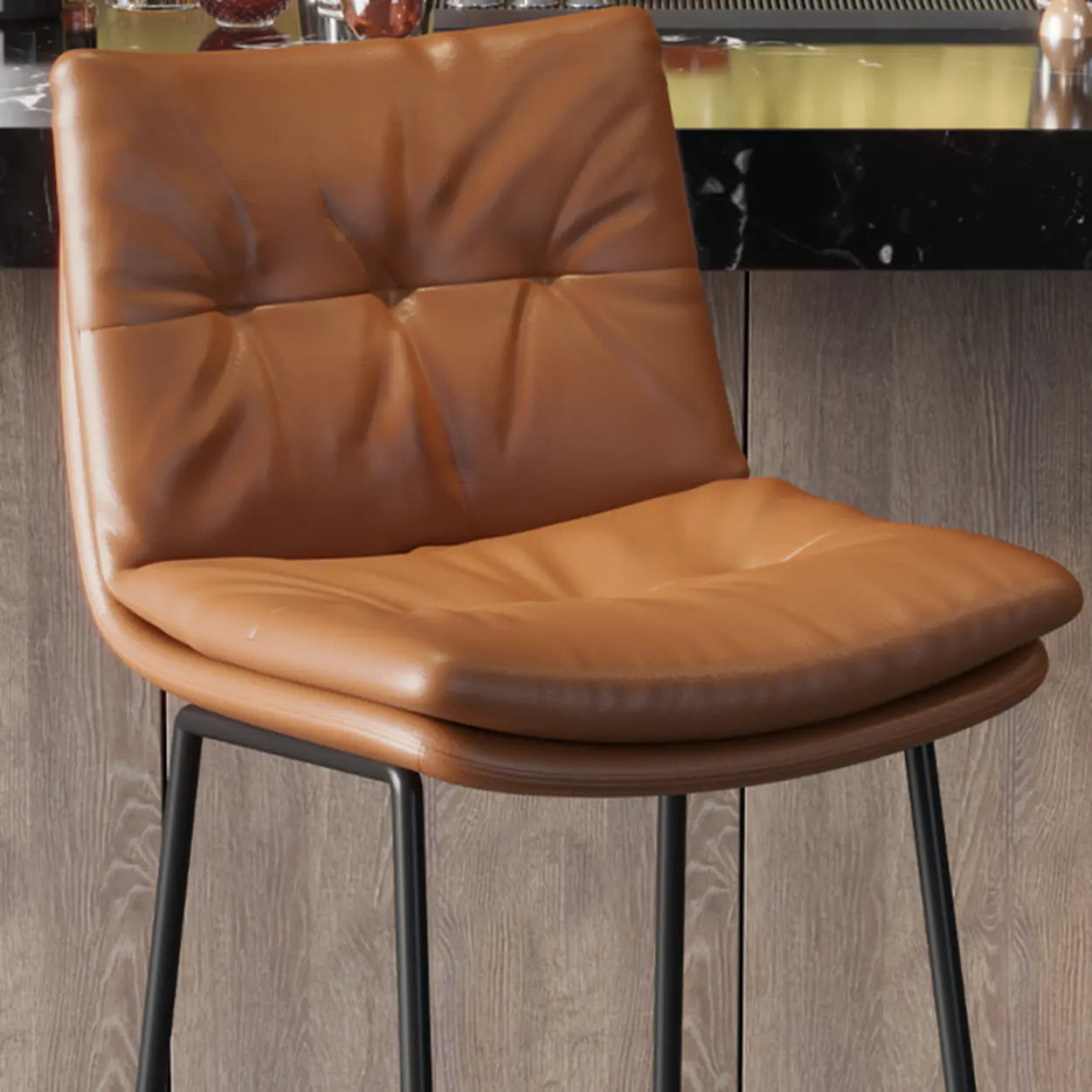 Modern Leather Saddle Bar Stool with Metal Base