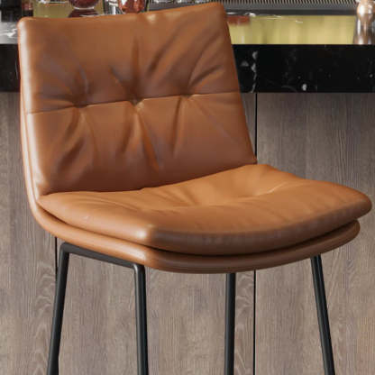 Modern Leather Saddle Bar Stool with Metal Base
