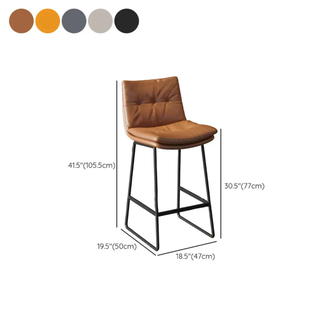 Modern Leather Saddle Bar Stool with Metal Base