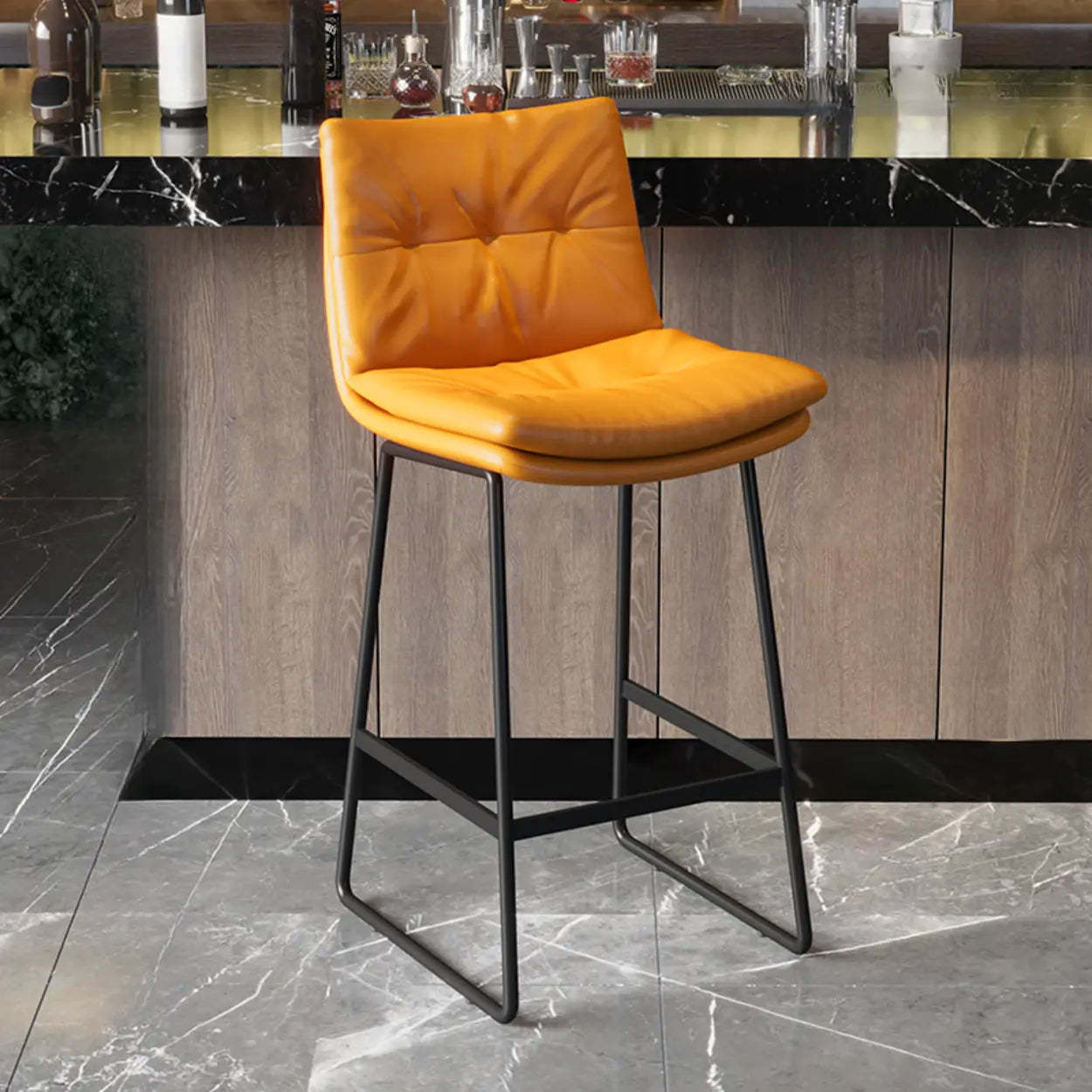 Modern Leather Saddle Bar Stool with Metal Base — White