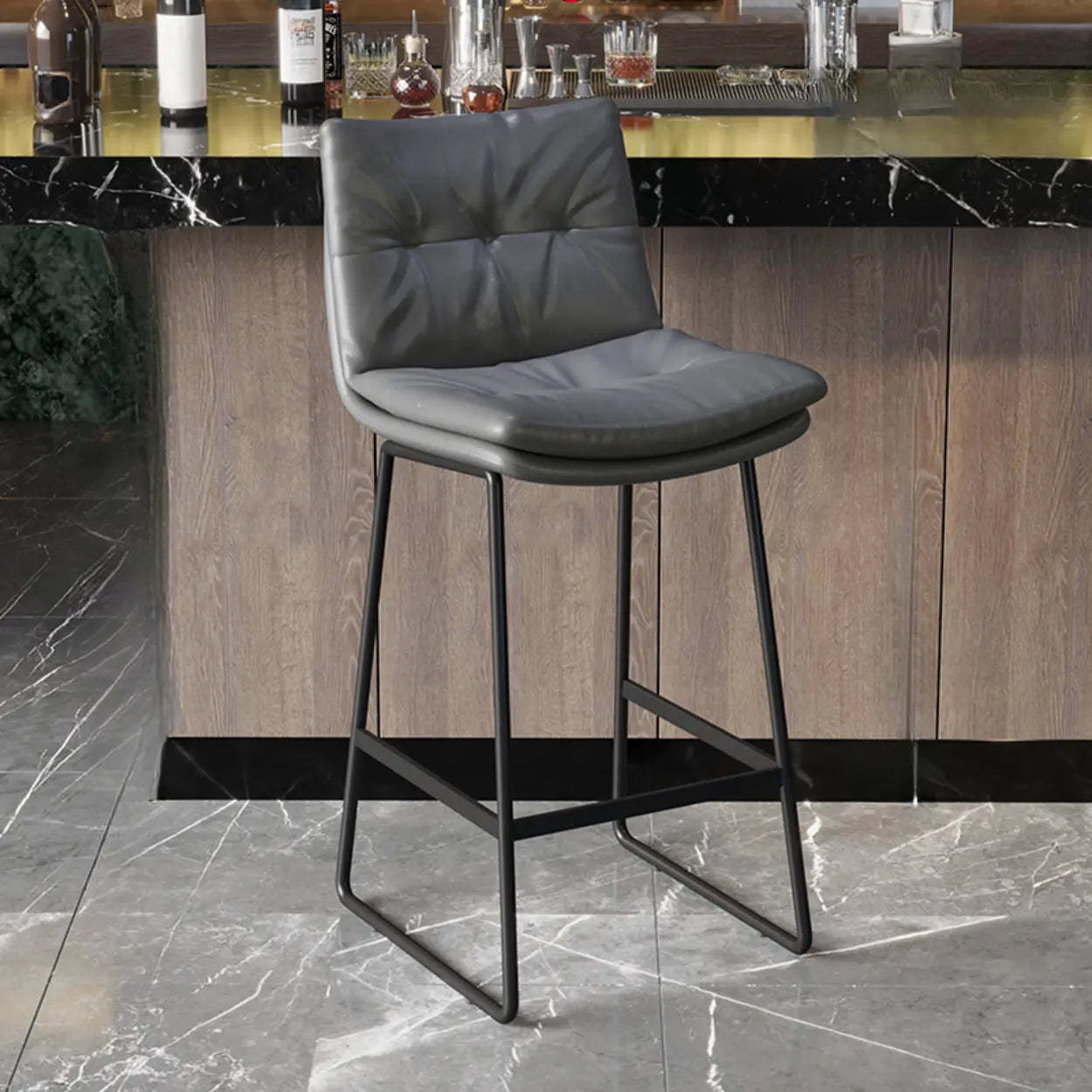 Modern saddle base metal bar & counter stools — 19.5" L x 18.5" W x 37.5" H / Light Gray