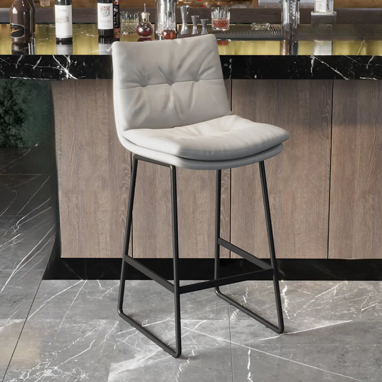 Modern Leather Saddle Bar Stool with Metal Base — Orange