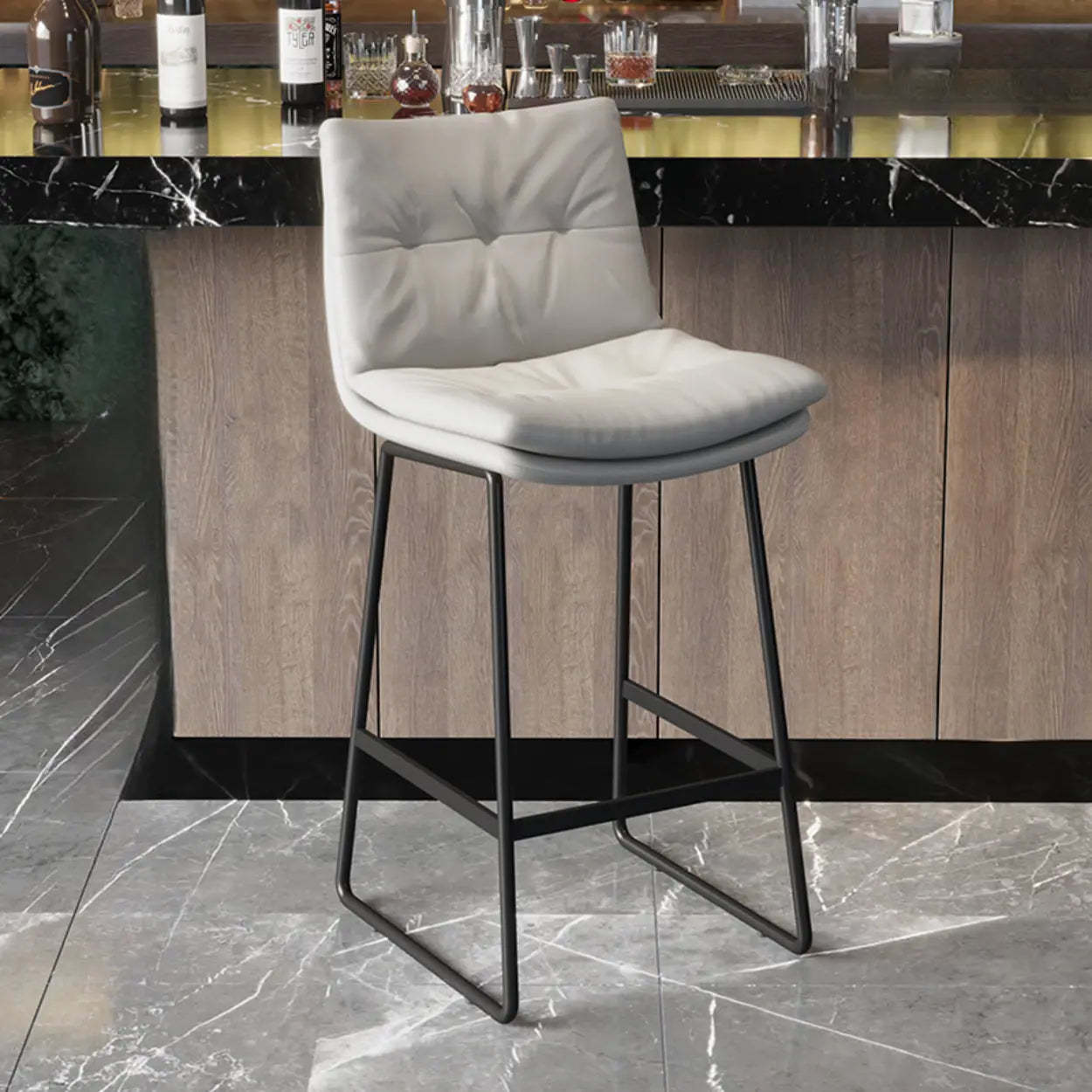 Modern Leather Saddle Bar Stool with Metal Base — Orange