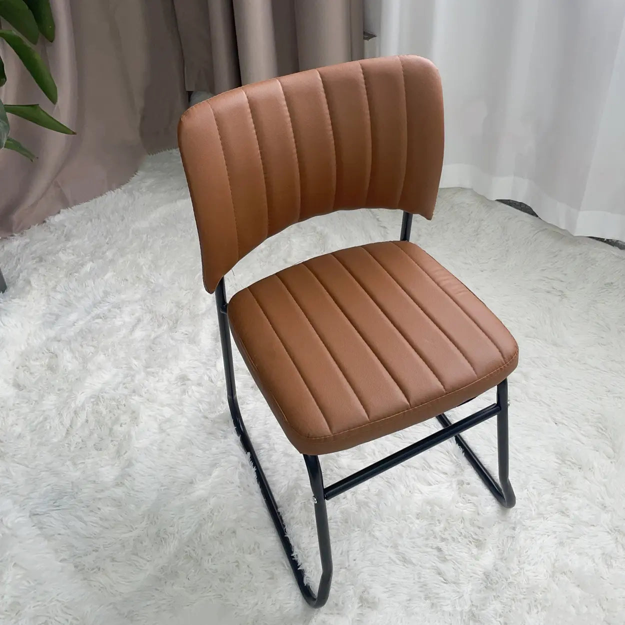 Upholstered Low Back Metal Dining Chair — Coffee / White