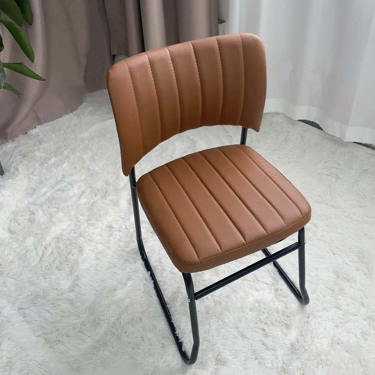 Upholstered Low Back Metal Dining Chair — Coffee / White